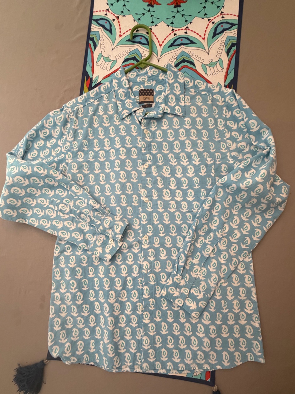 Men's Blue Printed Button-Up Shirt